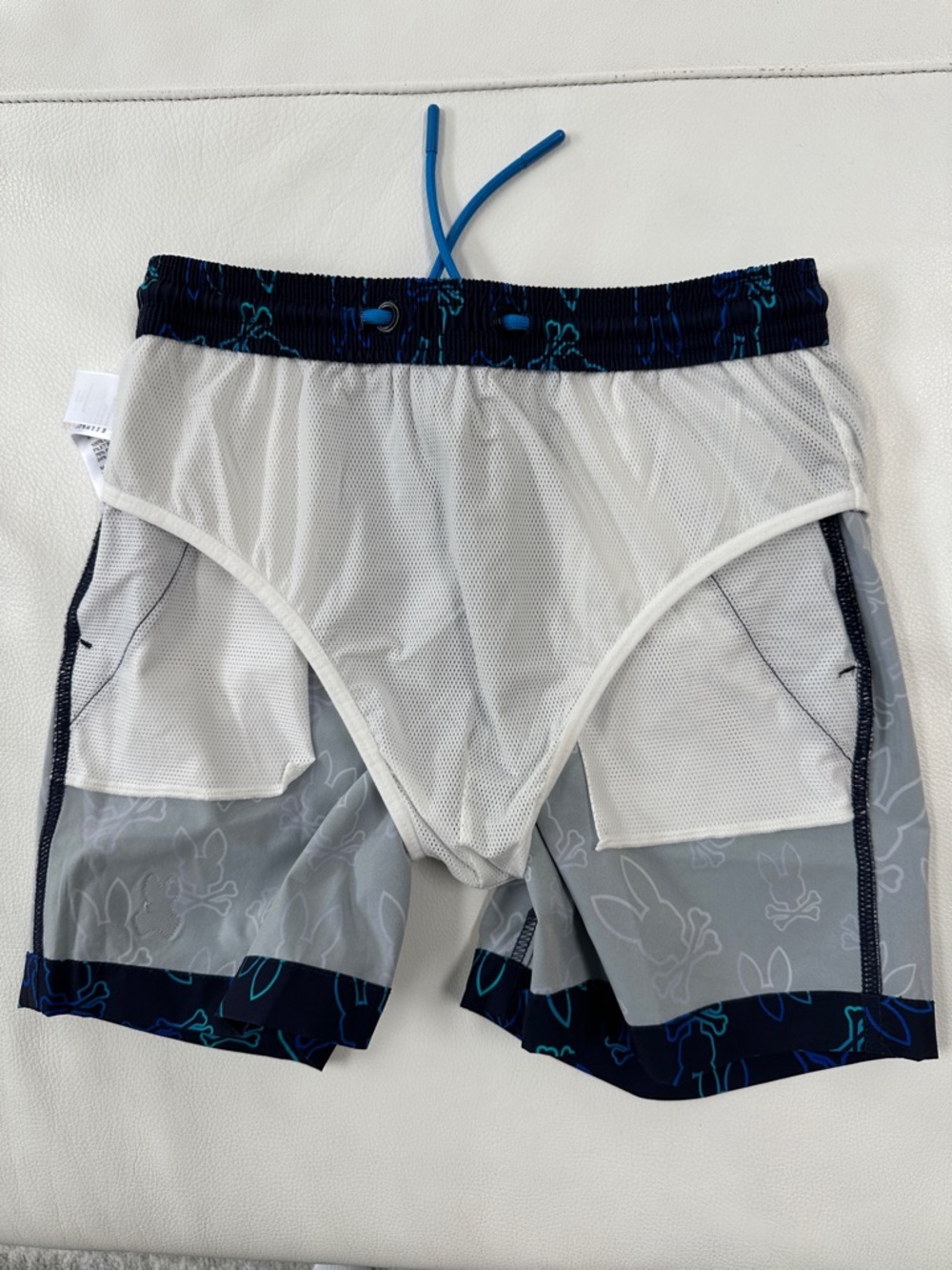 Psycho Bunny Boys Navy Swim Trunks with Blue Bunny Print size M (10-12) - Picture 8 of 9